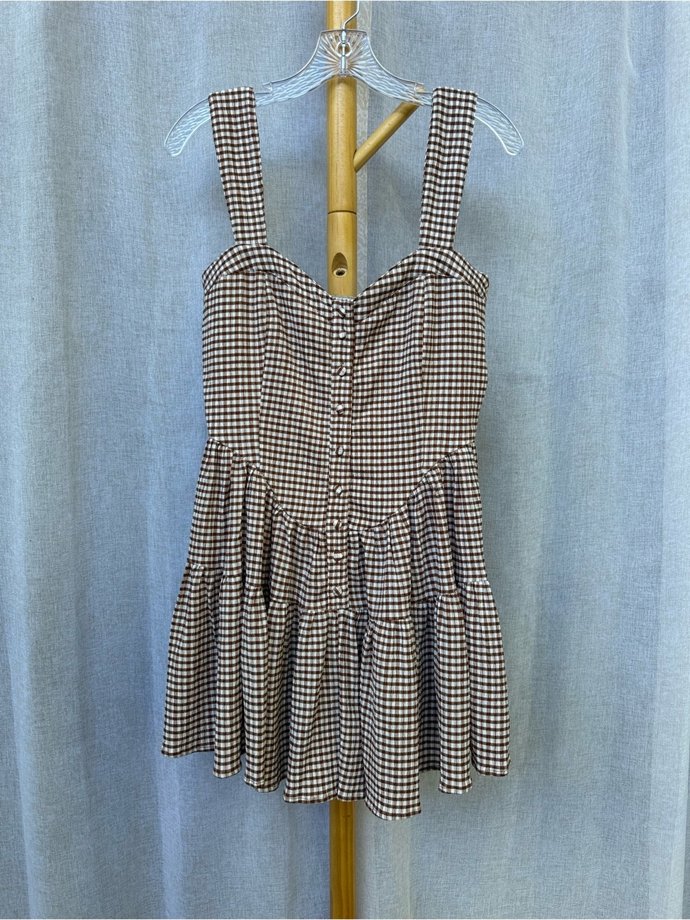 Promesa Brown Gingham Button-Front Sundress/Romper
